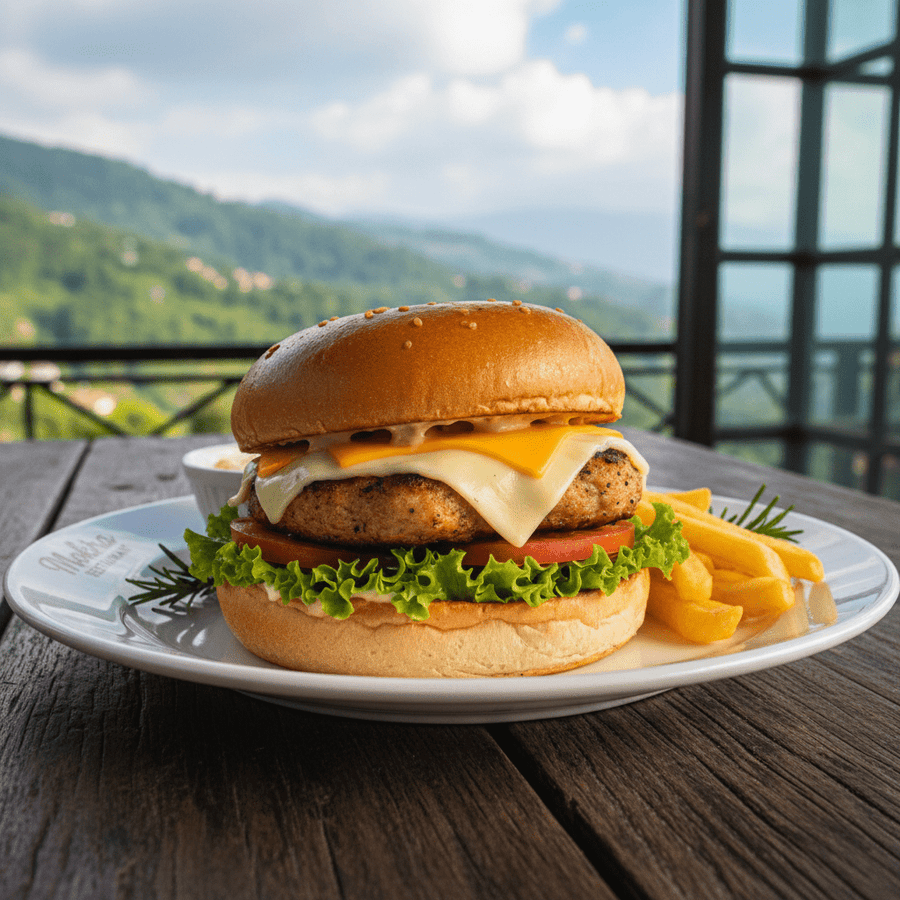 Chicken cheese Burger by Moksha (चिकन चीज़ बर्गर)