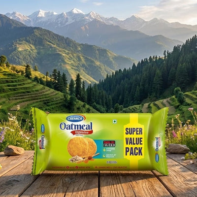 Cheez-It Oatmeal crackers package with a scenic mountain background