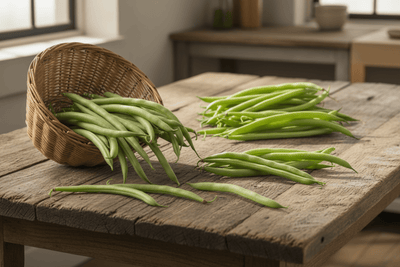 Green benas product images on the table