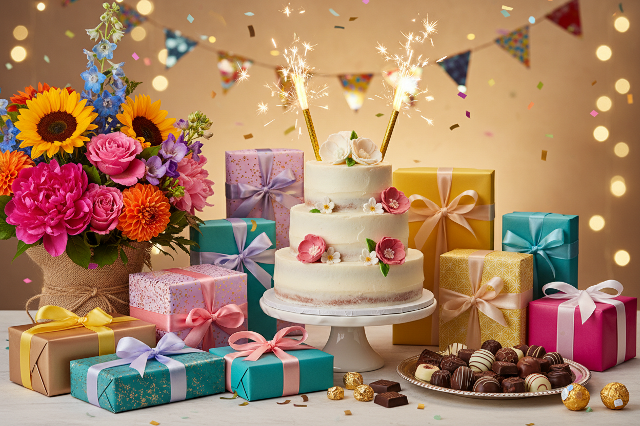 Gifts & Cake (उपहार और केक)