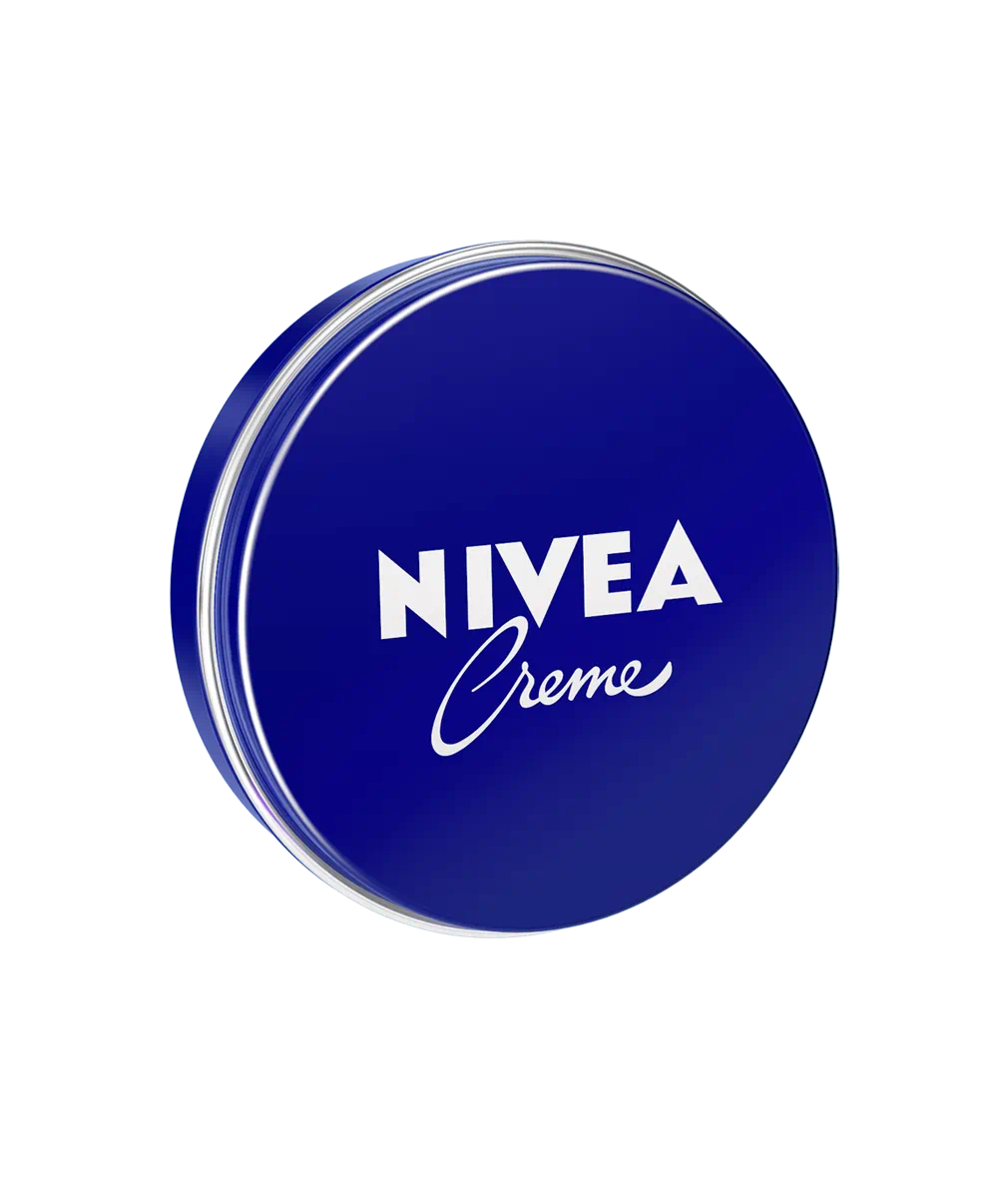 Nivea Creme tin with blue lid on a white background
