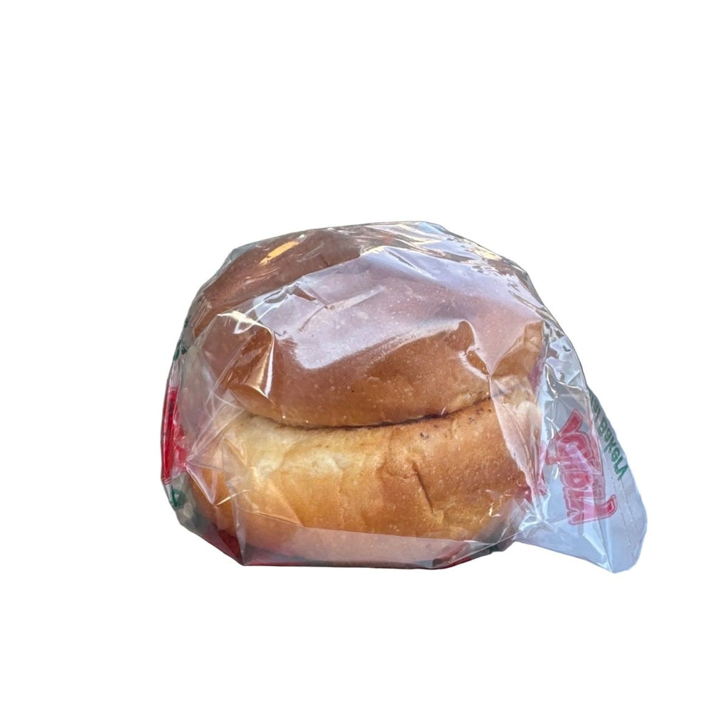 Packaged bread with clear plastic wrap on a white background