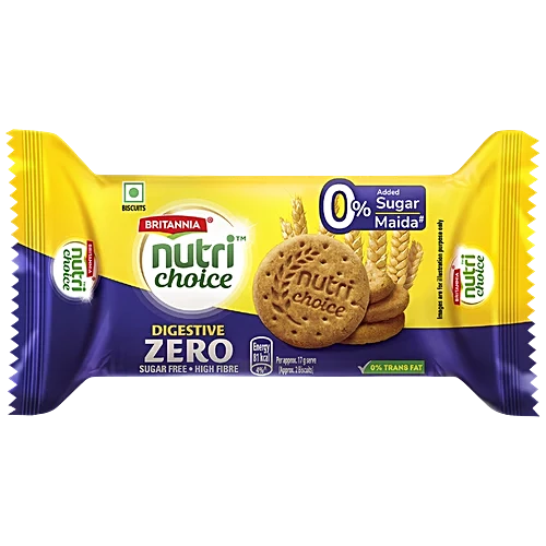 Britannia Nutri Choice Digestive Zero biscuit package on a white background