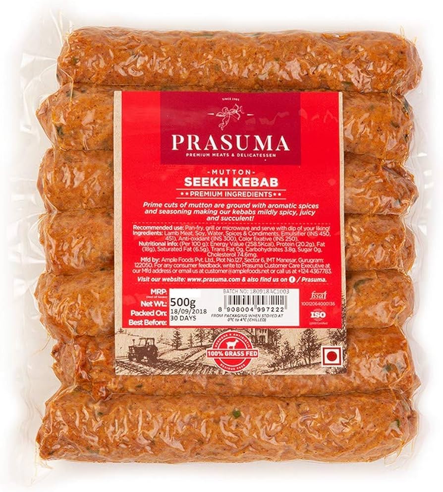 Prasuma Mutton Seekh Kebab Pouch, 500 g