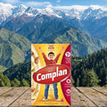 Complan packaging with a mountainous landscape in the background