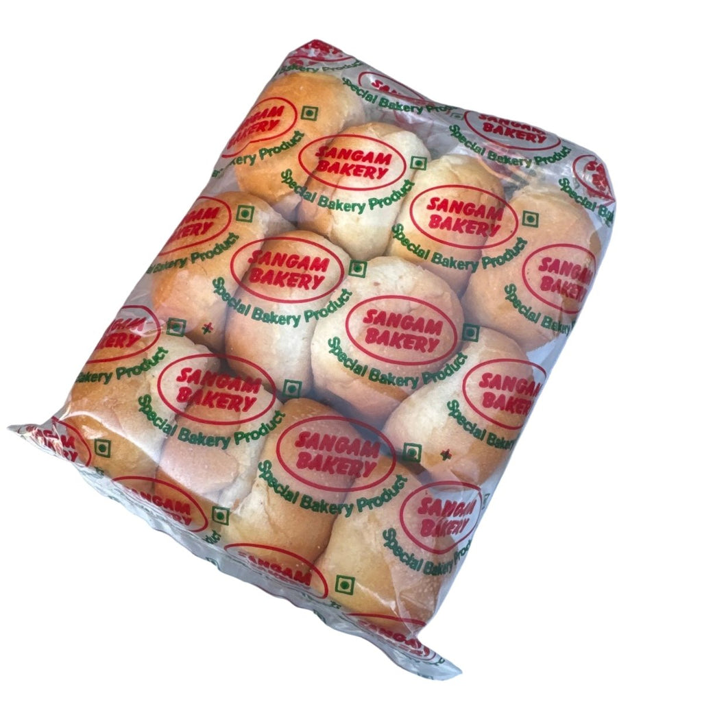 Packaged bread rolls with a brand logo on a metallic surface