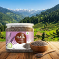 Gaá chia seeds container with a scenic mountain background