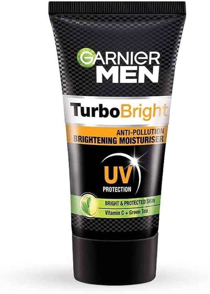 Garnier Men Turbo Bright moisturizer tube on a white background