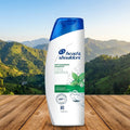 Head & Shoulders shampoo bottle with a mountainous landscape in the background