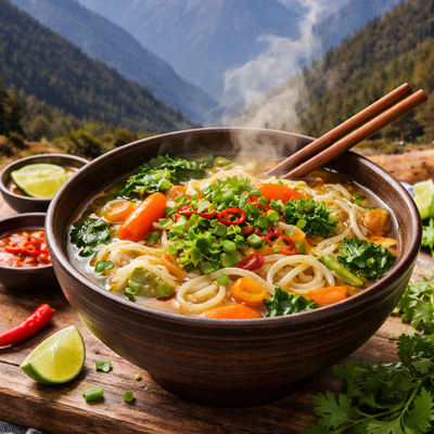 Veg thukpa soupy by Moksha
