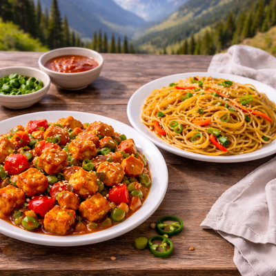 Chilli paneer + Noodles (mini combo)  by Moksha