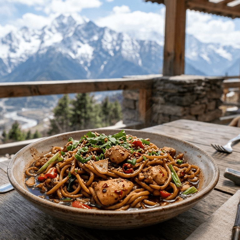 Chicken Chilli garlic noodles  by Moksha