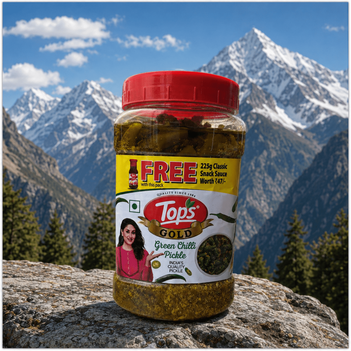 Tops gold green chilly pickle (हरि मिर्च का अचार)