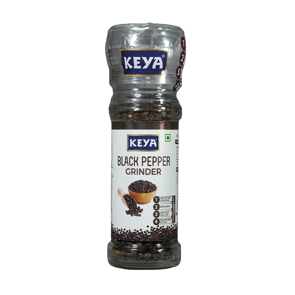 Keya black pepper grinder on a white background