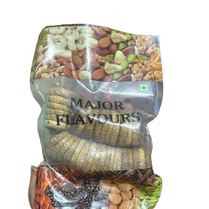 Hand holding a package of 'Major Flavours' snacks with a blurred background