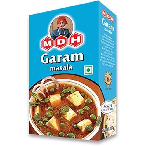 Box of MDH Garam masala with a bowl of food on the front