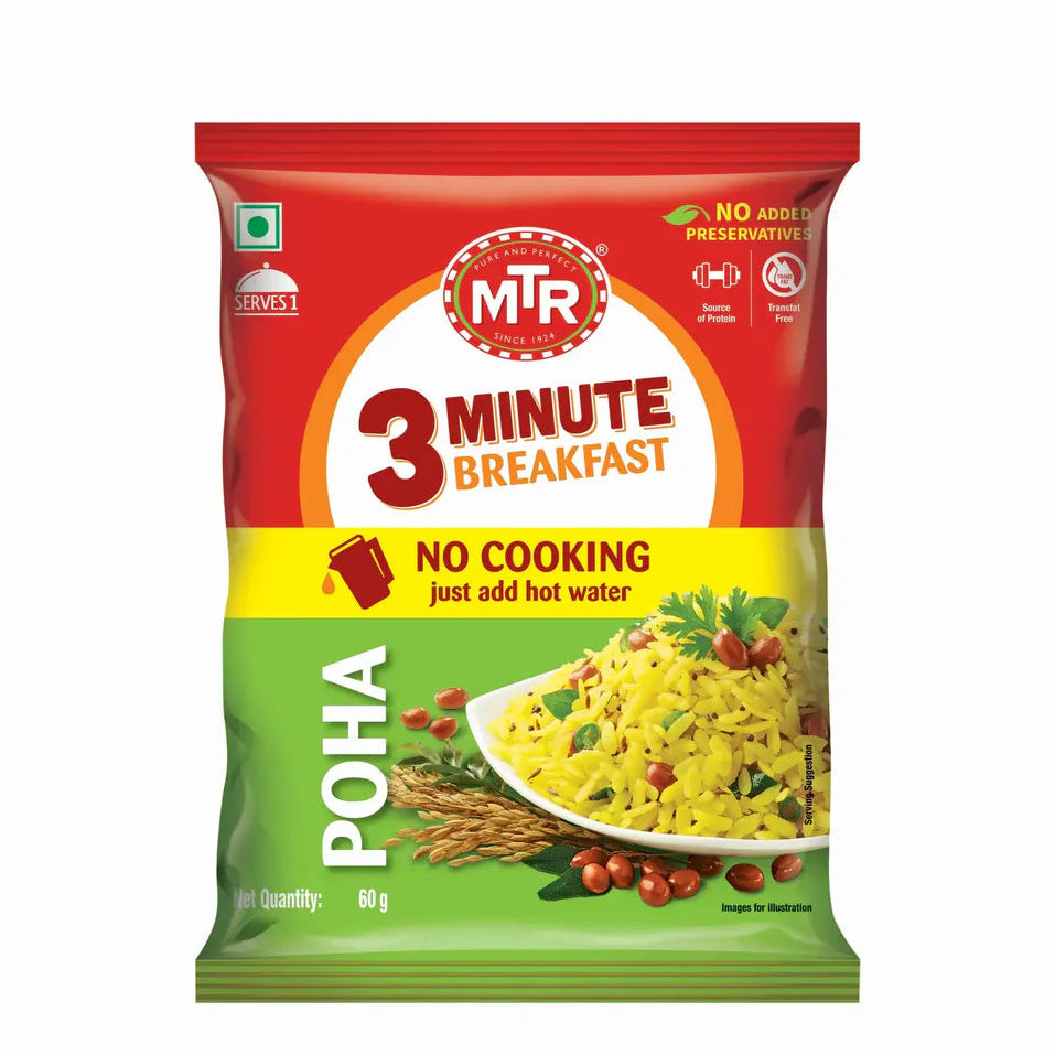 MTR 3 Minute Breakfast Poha packaging on a white background