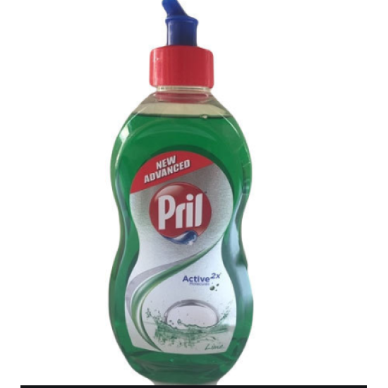 Pril dishwashing liquid bottle with pump on a white background