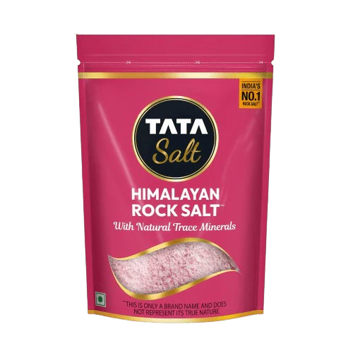 Tata Salt Himalayan Rock Salt packaging on a white background