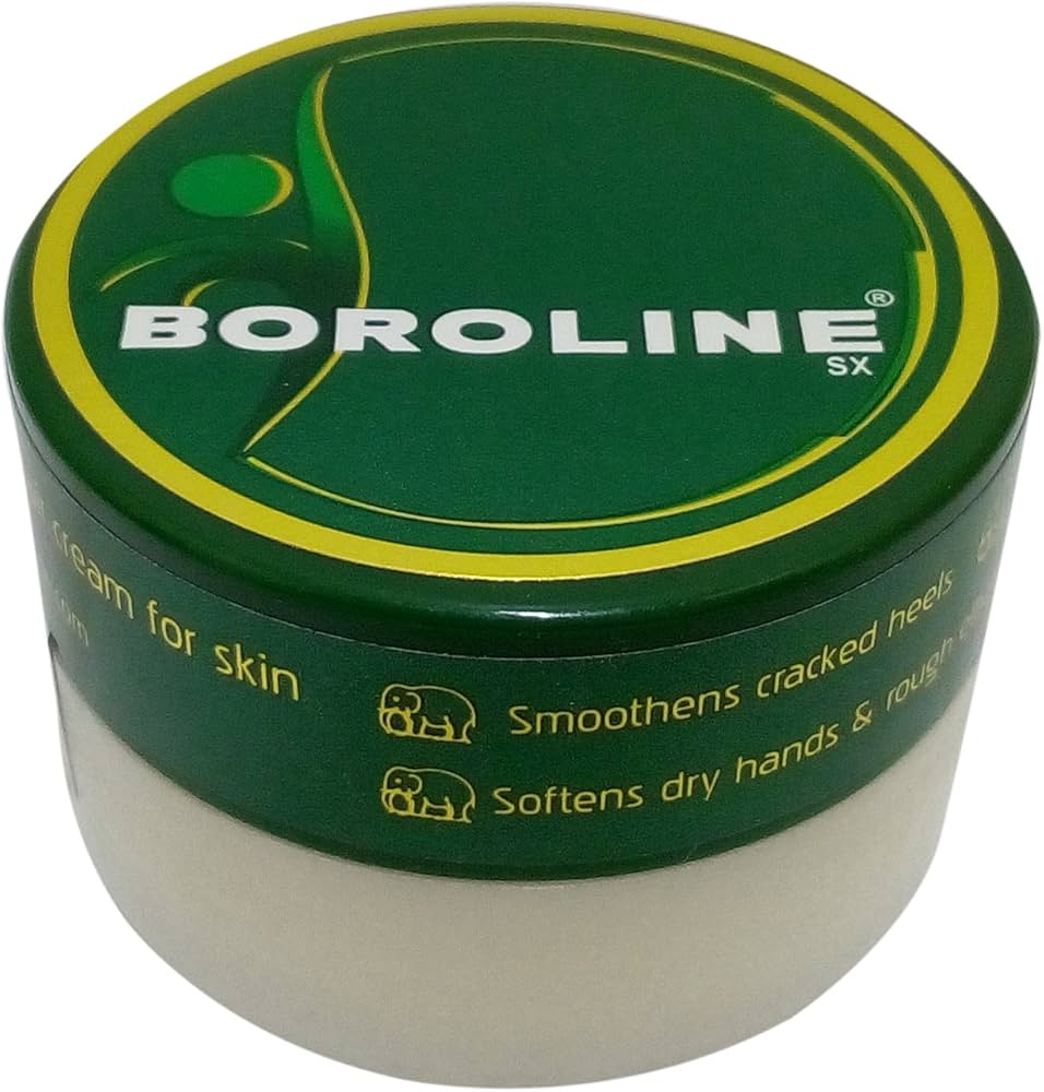 Boroline SX cream jar with green lid on a white background