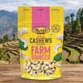 Tulsi brand cashew nut packaging with a scenic background