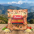 Amul Pizza Cheese Mozzarella packaging with a mountainous landscape in the background