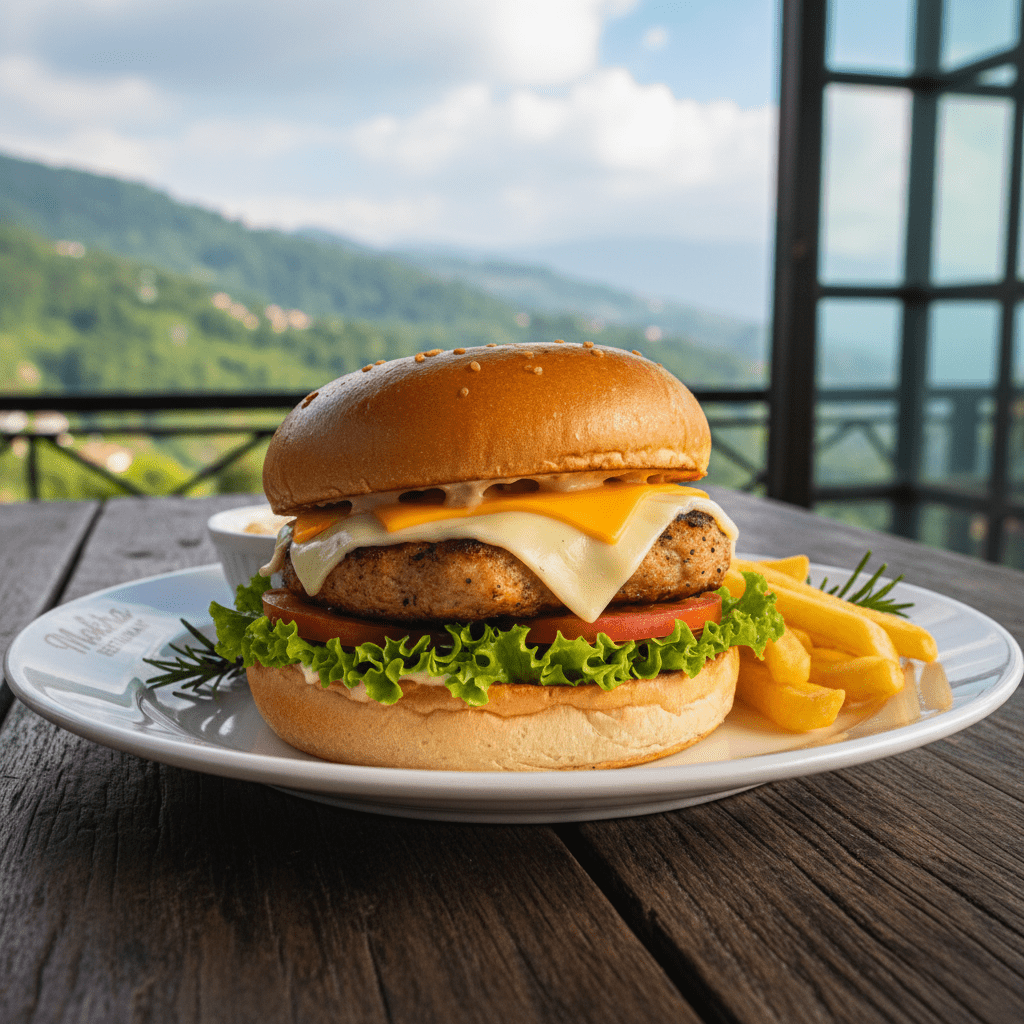 Chicken cheese Burger by Moksha (चिकन चीज़ बर्गर)