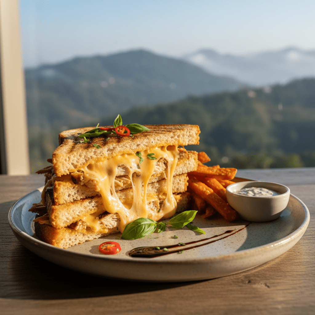 Chicken Cheese Grilled sandwich by Moksha (चिकन चीज़ ग्रिल्ड सैंडविच)