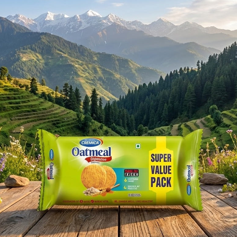 Cheez-It Oatmeal crackers package with a scenic mountain background