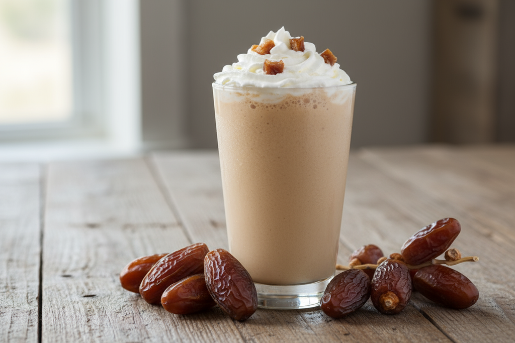Date shake with raw dates on table 
