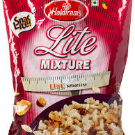 Packaged snack mix with visible brand name on a red background