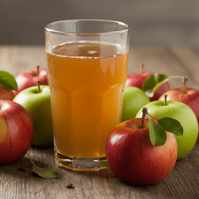 fresh apple juice in Glass with raw apple around it 