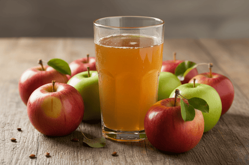 fresh apple juice in Glass with raw apple around it 
