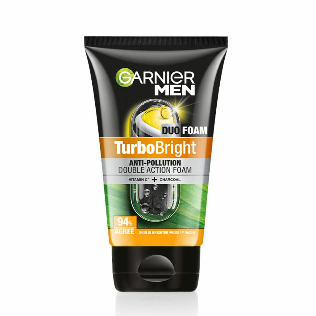 Garnier Men TurboBright Double Action Foam tube on a white background