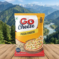 Go Cheese pizza cheese package with a mountainous landscape in the background