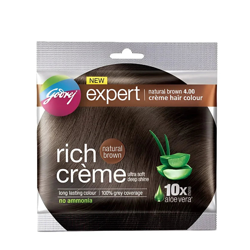 Godrej Expert Rich Creme hair color packaging with a brown shade on a white background