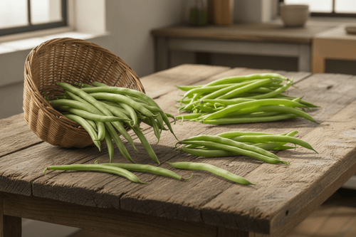 Green benas product images on the table