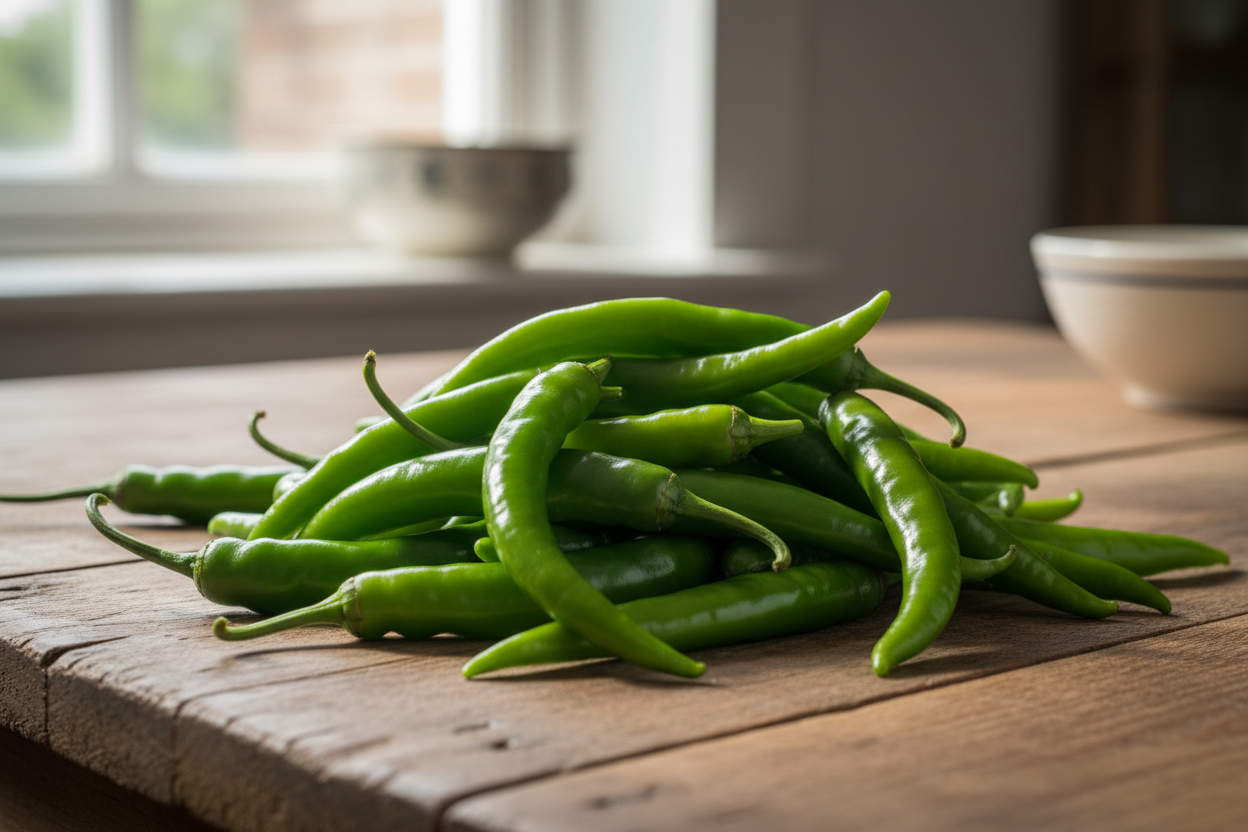 green chilly 500gm on table 