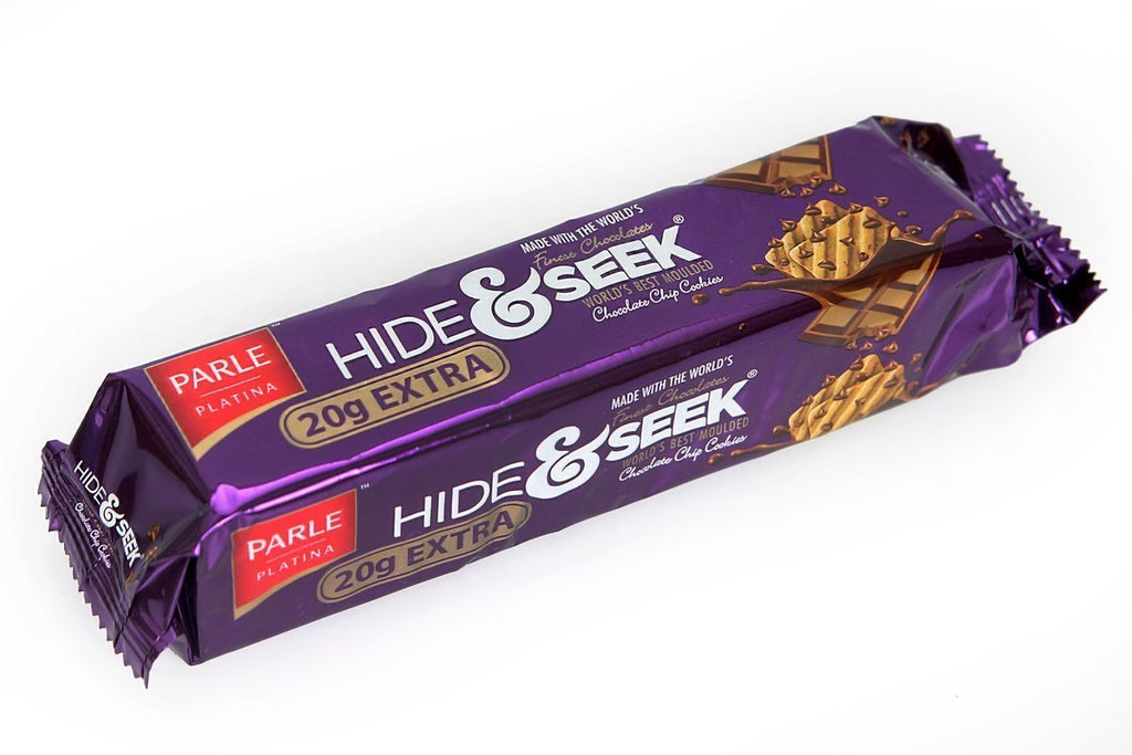 Purple packaging of Parle Hide & Seek chocolate bar on a white background