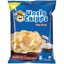 Bag of Uncle Chipps plain salted chips with a blue label