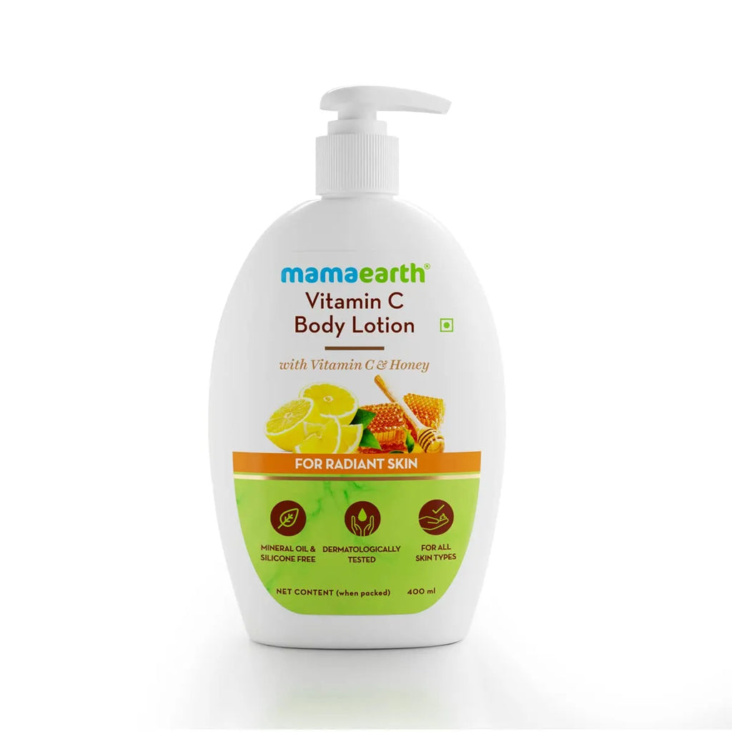 Mamaearth Vitamin C Body Lotion bottle on a white background