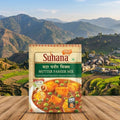 Suhana Mutter Paneer Mix packet with a scenic mountain landscape in the background