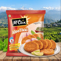 McCain Aloo Tikki packaging with a scenic background