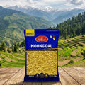Haldina's Moong Dal package with a mountainous landscape in the background
