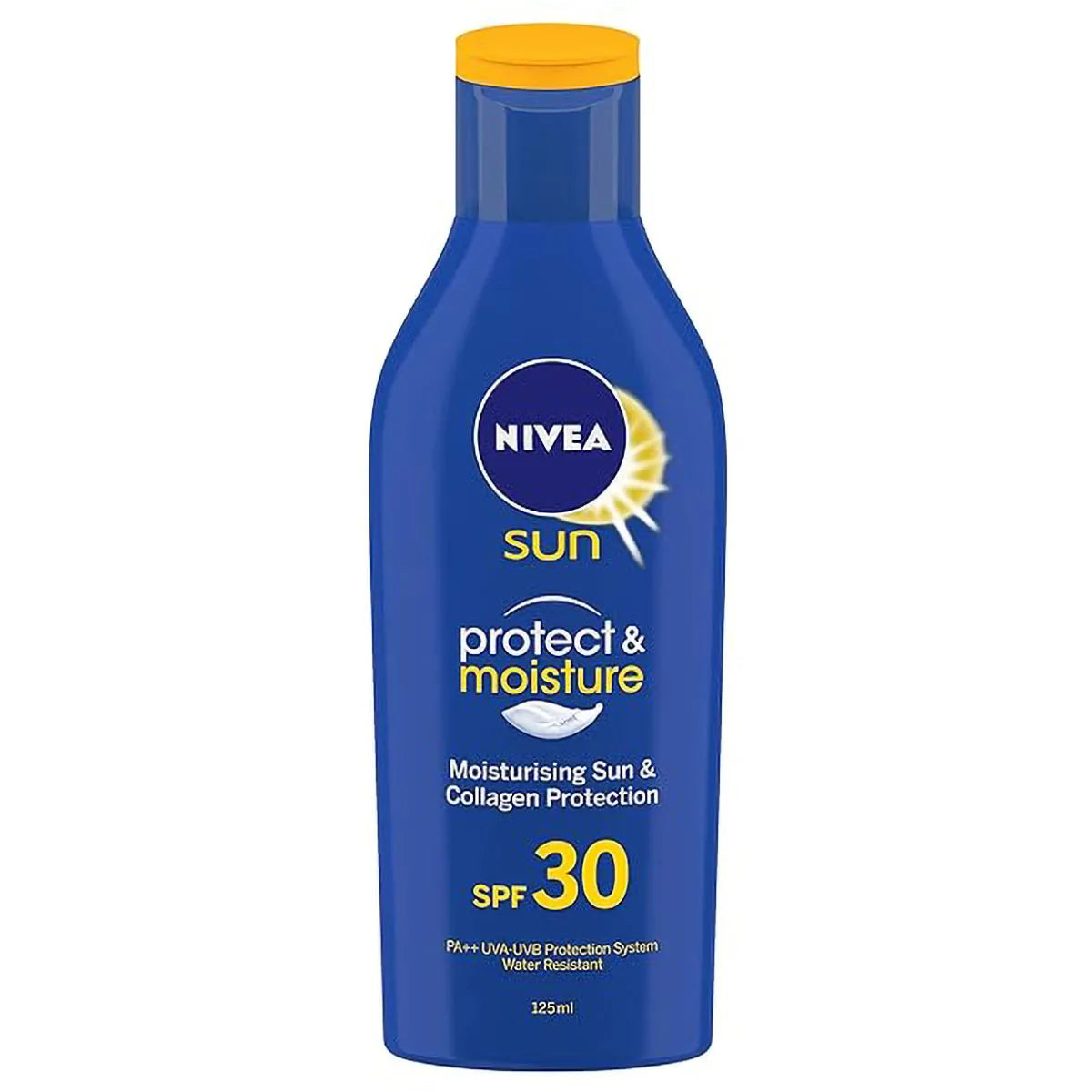 Nivea Sun protect & moisture bottle on a white background
