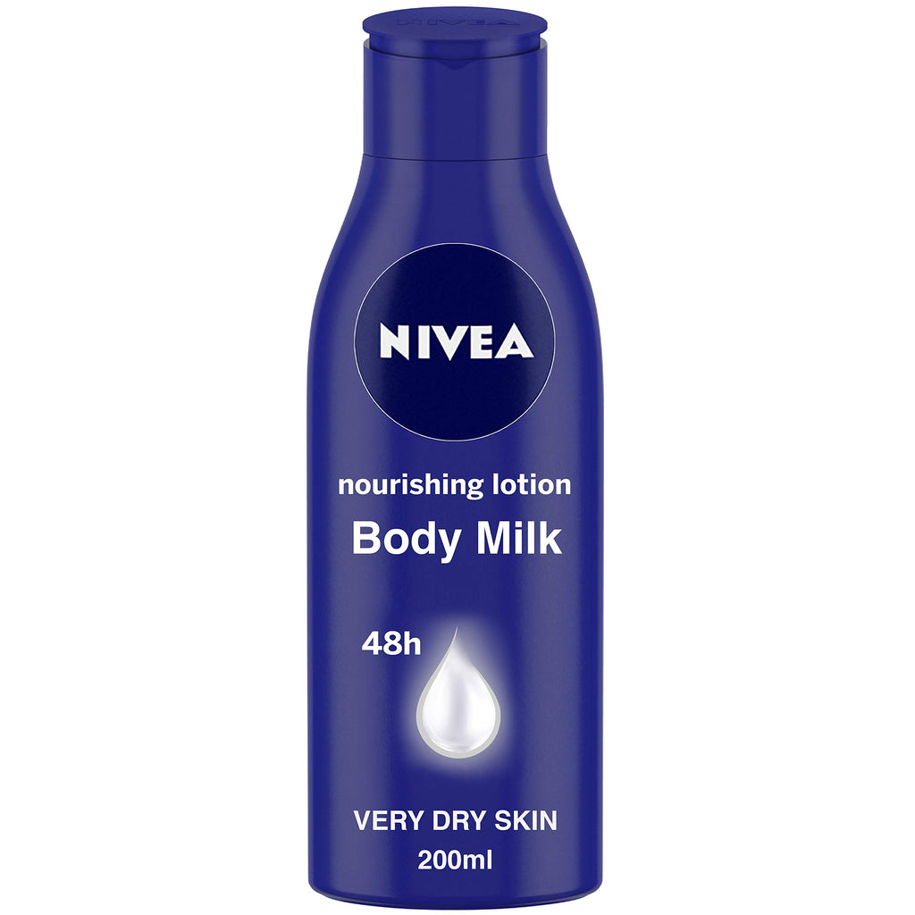 Nivea body milk bottle on a white background
