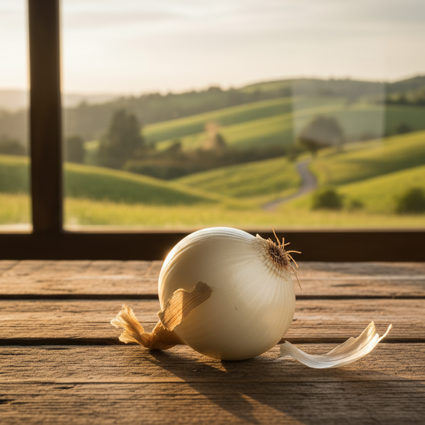 onion on the table with hills