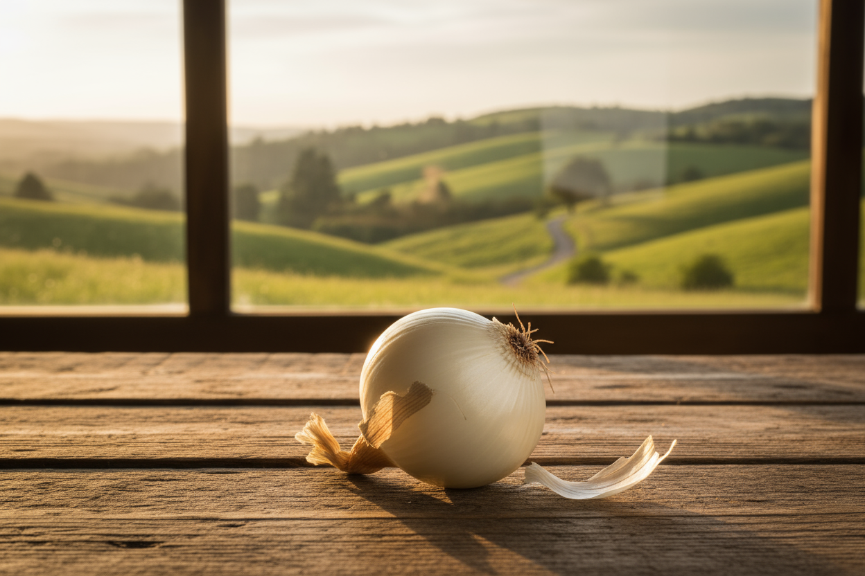 onion on the table with hills