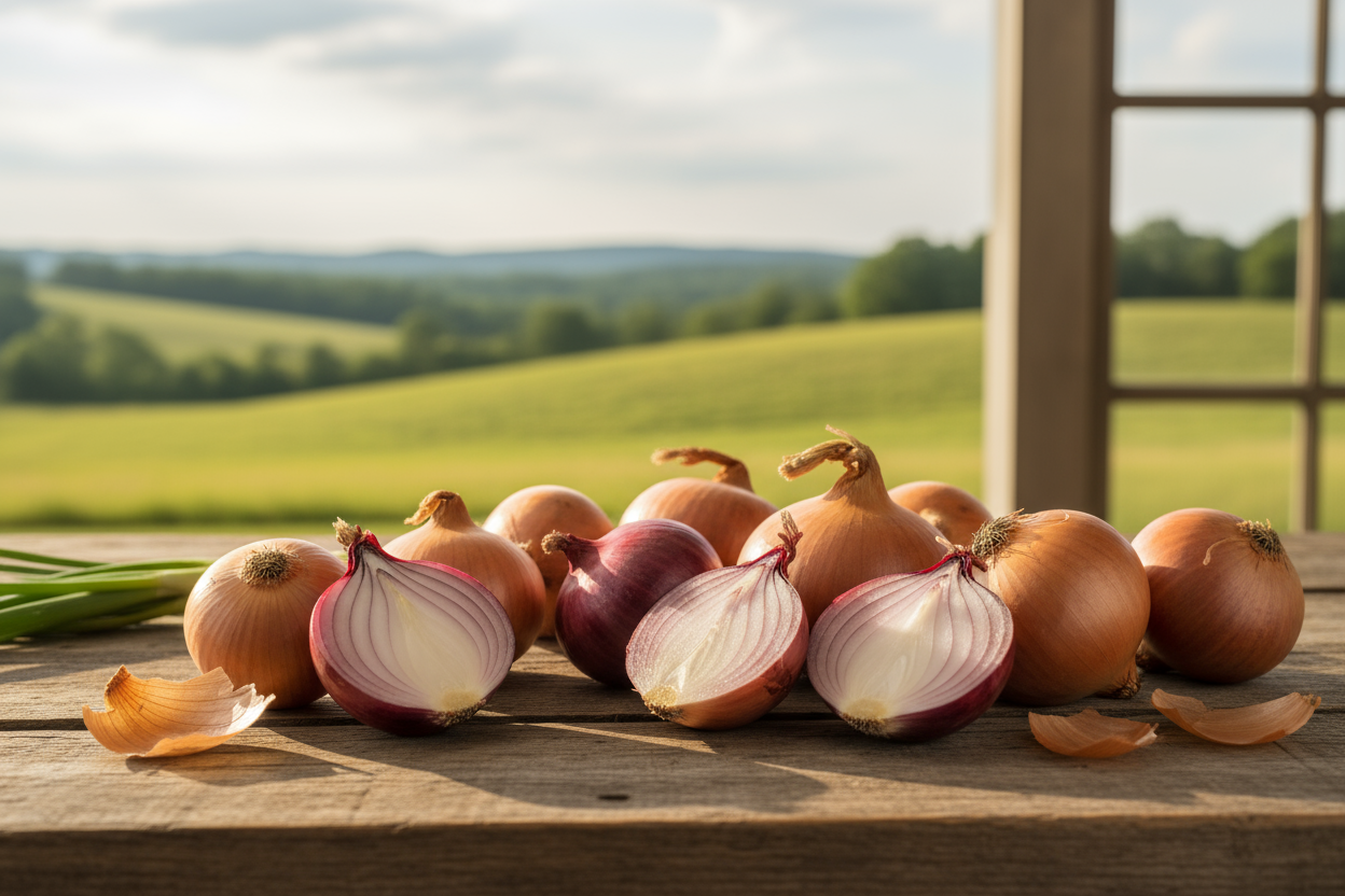 onions on the table with hills