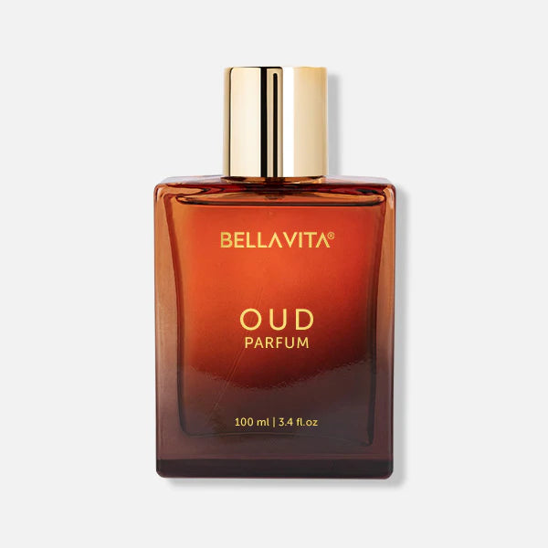 Bellavita Oud Parfum bottle on a light gray background